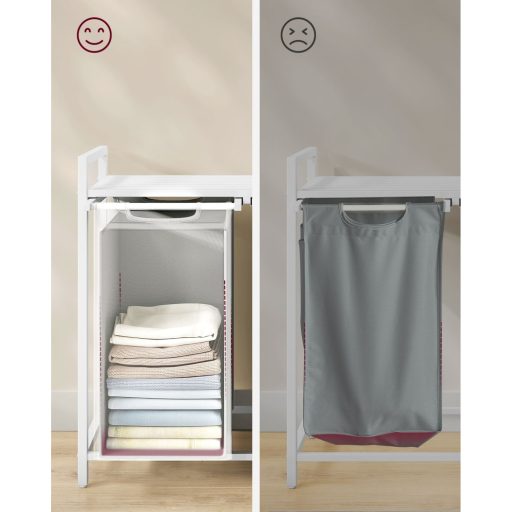 VASAGLE Szennyestartó Kosár, 2 Rekeszes, Polcos Szennyestartó Kosár, Oxford Szövet