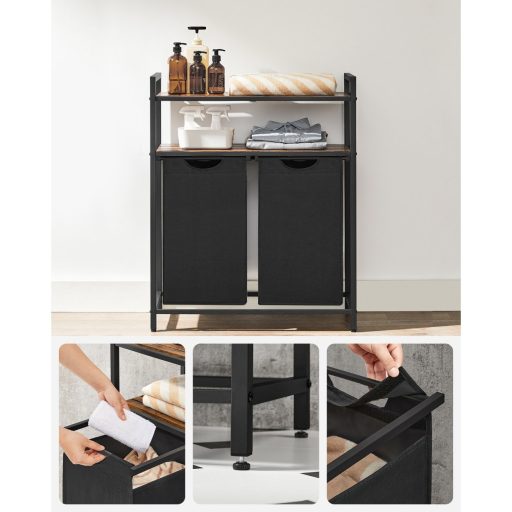 VASAGLE Szennyestartó Kosár, Szennyestartó, Szennyesszortírozó 2 Kihúzható és Kivehető