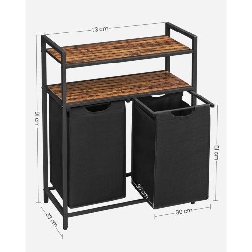 VASAGLE Szennyestartó Kosár, Szennyestartó, Szennyesszortírozó 2 Kihúzható és Kivehető