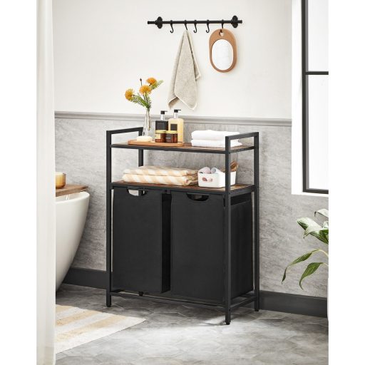 VASAGLE Szennyestartó Kosár, Szennyestartó, Szennyesszortírozó 2 Kihúzható és Kivehető