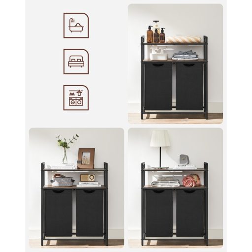 VASAGLE Szennyestartó Kosár, Szennyestartó, Szennyesszortírozó 2 Kihúzható és Kivehető