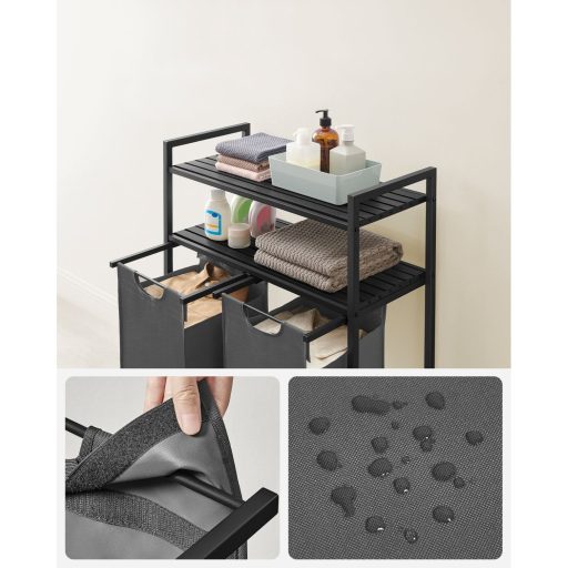 VASAGLE Szennyestartó 2 Rekesszel, Szennyestartó Polcokkal, Szennyesszortírozó, Kihúzható és