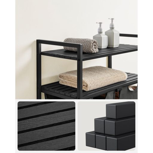 VASAGLE Szennyestartó 2 Rekesszel, Szennyestartó Polcokkal, Szennyesszortírozó, Kihúzható és