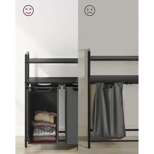 VASAGLE Szennyestartó 2 Rekesszel, Szennyestartó Polcokkal, Szennyesszortírozó, Kihúzható és