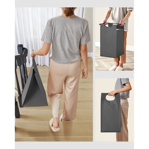 VASAGLE Szennyestartó 2 Rekesszel, Szennyestartó Polcokkal, Szennyesszortírozó, Kihúzható és