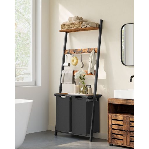 Görgesse az egeret a nagyításhoz VASAGLE Szennyestartó Kosár, 2 rekeszes szennyestartó