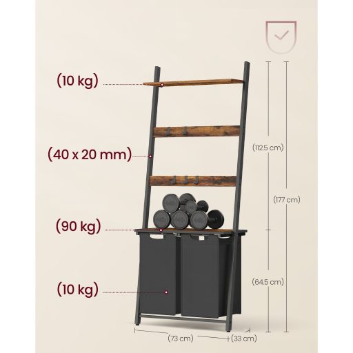Görgesse az egeret a nagyításhoz VASAGLE Szennyestartó Kosár, 2 rekeszes szennyestartó