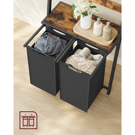 Görgesse az egeret a nagyításhoz VASAGLE Szennyestartó Kosár, 2 rekeszes szennyestartó