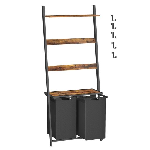 Görgesse az egeret a nagyításhoz VASAGLE Szennyestartó Kosár, 2 rekeszes szennyestartó