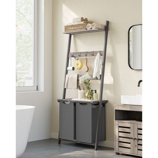 VASAGLE szennyestartó létrával, törölközőtartó szennyestartóval, 73 x 33 x 177 cm,