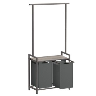 VASAGLE 2 rekeszes szennyestartó ruhasínnel, kivehető és levehető bélésekkel, polccal, 2 x