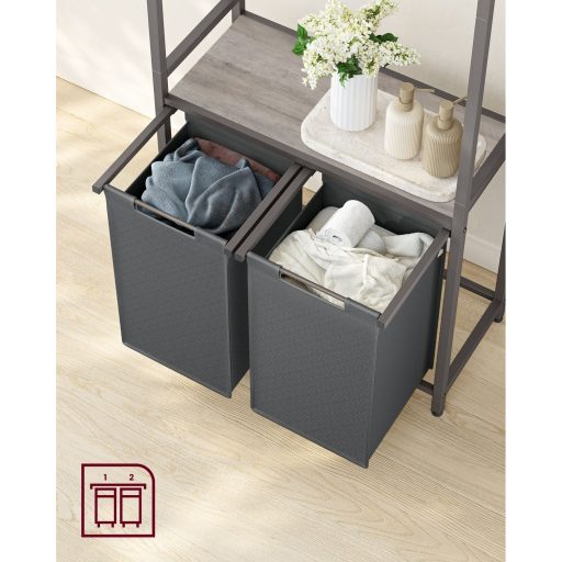 VASAGLE 2 rekeszes szennyestartó ruhasínnel, kivehető és levehető bélésekkel, polccal, 2 x