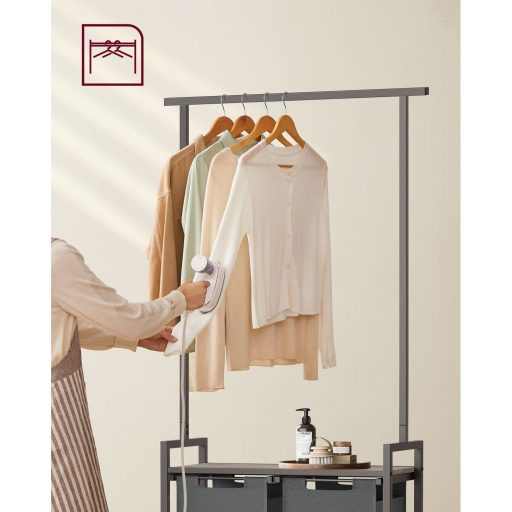 VASAGLE 2 rekeszes szennyestartó ruhasínnel, kivehető és levehető bélésekkel, polccal, 2 x