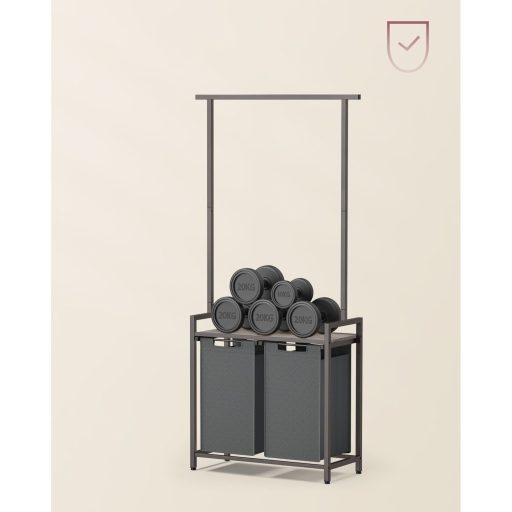 VASAGLE 2 rekeszes szennyestartó ruhasínnel, kivehető és levehető bélésekkel, polccal, 2 x