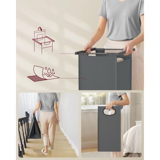 VASAGLE 2 rekeszes szennyestartó ruhasínnel, kivehető és levehető bélésekkel, polccal, 2 x