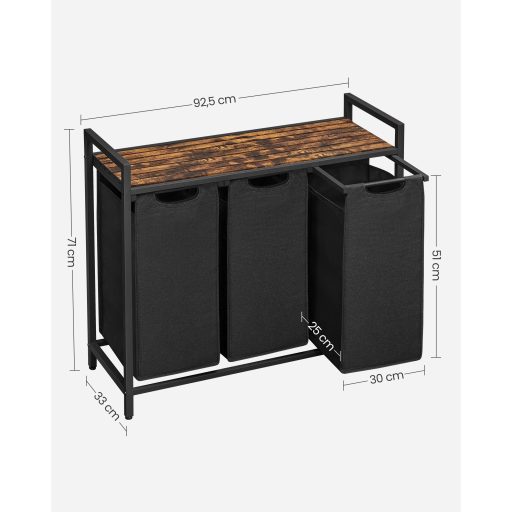 VASAGLE Szennyestartó Kosár, Szennyestartó, Szennyesszortírozó 3 Kihúzható és Kivehető