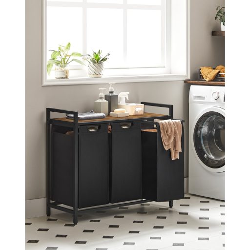 VASAGLE Szennyestartó Kosár, Szennyestartó, Szennyesszortírozó 3 Kihúzható és Kivehető