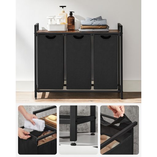 VASAGLE Szennyestartó Kosár, Szennyestartó, Szennyesszortírozó 3 Kihúzható és Kivehető