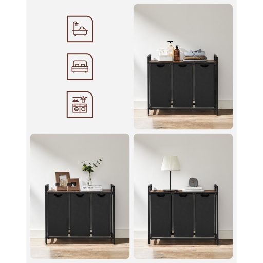 VASAGLE Szennyestartó Kosár, Szennyestartó, Szennyesszortírozó 3 Kihúzható és Kivehető