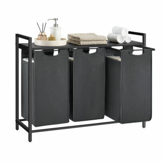 VASAGLE Szennyestartó Kosár, 3 Rekeszes Szennyestartó, Kihúzható és Eltávolítható