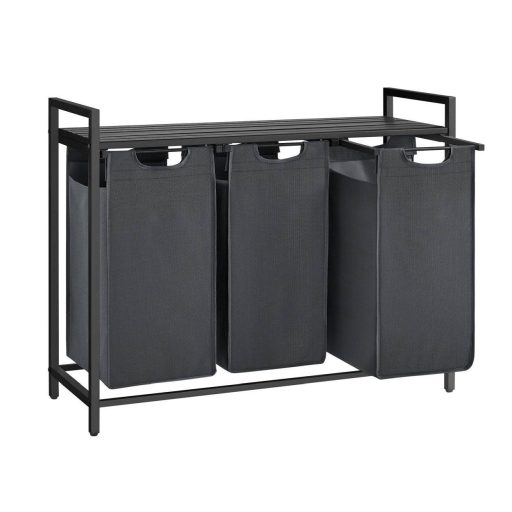 VASAGLE Szennyestartó Kosár, 3 Rekeszes Szennyestartó, Kihúzható és Eltávolítható