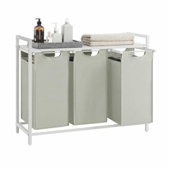 VASAGLE Szennyestartó Kosár, 3 Rekeszes Szennyestartó, Kihúzható és Kivehető