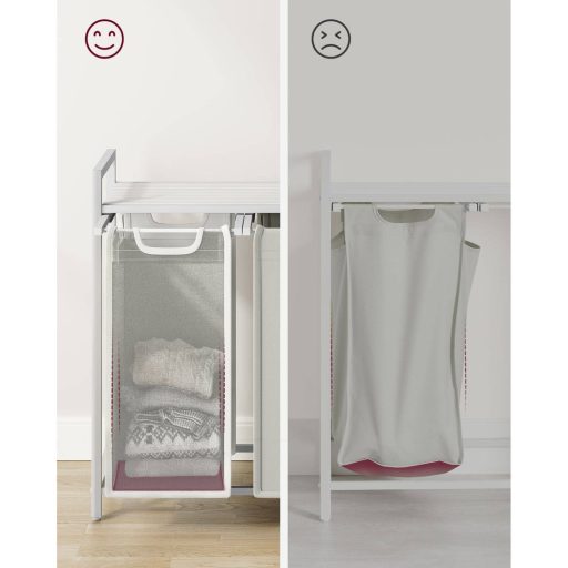 VASAGLE Szennyestartó Kosár, 3 Rekeszes Szennyestartó, Kihúzható és Kivehető