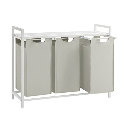 VASAGLE Szennyestartó Kosár, 3 Rekeszes Szennyestartó, Kihúzható és Kivehető