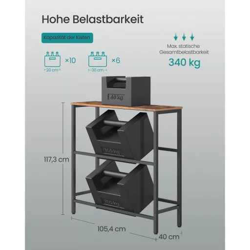Ital tárolópolc 2 szintes, 6 rekeszes, 150 kg teherbírás, rusztikus barna