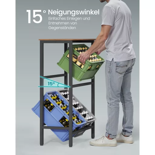 Ital tárolópolc 2 szintes, 4 rekeszes, 150 kg teherbírás, rusztikus barna