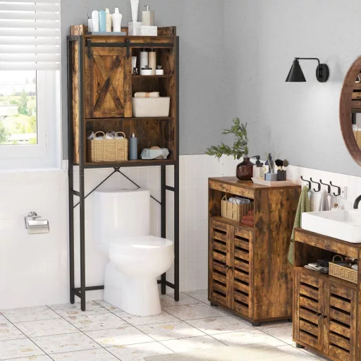 VASAGLE WC fölötti tároló, fürdőszobai szervező állvány, mosógéphez, kis szekrénnyel,