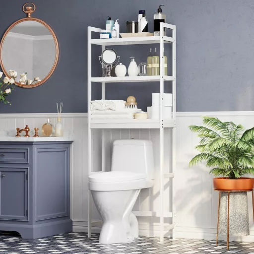 SONGMICS WC fölötti tároló, 3 szintes bambusz WC állvány, fürdőszobai rendező állítható