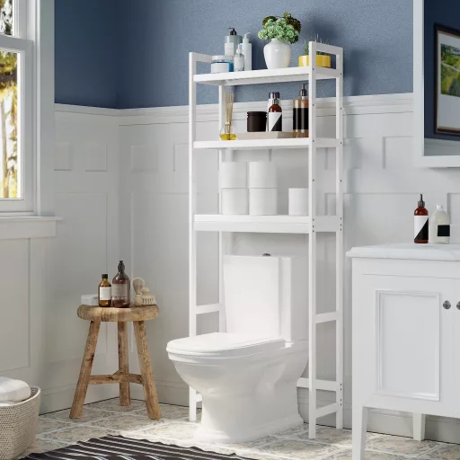 SONGMICS WC fölötti tároló, 3 szintes bambusz WC állvány, fürdőszobai rendező állítható