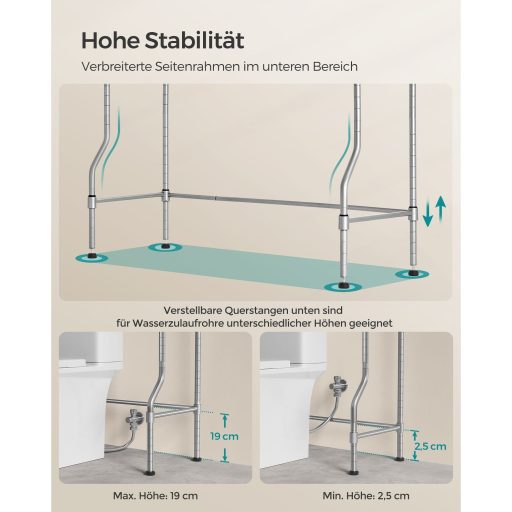SONGMICS 4 szintes WC fölötti tároló, fém tároló állvány, állítható polcok, 4 kampó,