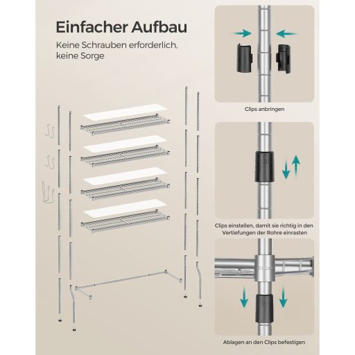 SONGMICS 4 szintes WC fölötti tároló, fém tároló állvány, állítható polcok, 4 kampó,