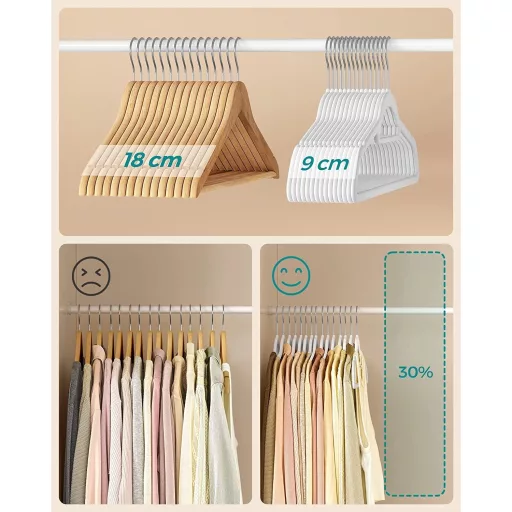 SONGMICS bársony vállfák, 50 darabos csomag, csúszásmentes ruhafogasok, 0,6 cm vastagságú,