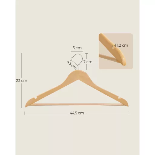 SONGMICS Fa Vállfák, 10 Darabos Készlet, Kabát Vállfák, Ruhavállfák, Vállbevágásokkal,
