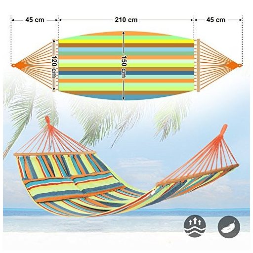 SONGMICS Függőágy 2 párnával, hordozható dupla függőágy, teherbírás 300 kg, 210 x 150 cm,