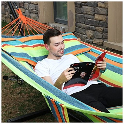 SONGMICS Függőágy 2 párnával, hordozható dupla függőágy, teherbírás 300 kg, 210 x 150 cm,