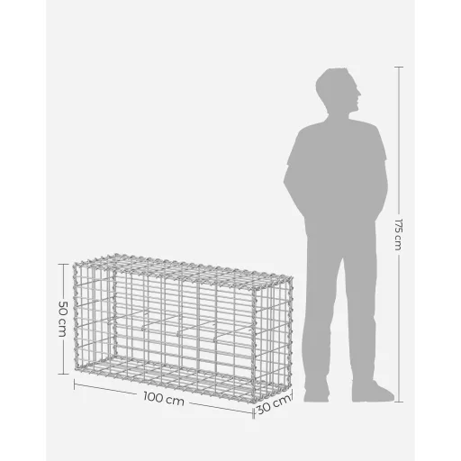 Gabion rács, galvanizált acél hálóval 100x50x30cm, Ezüst