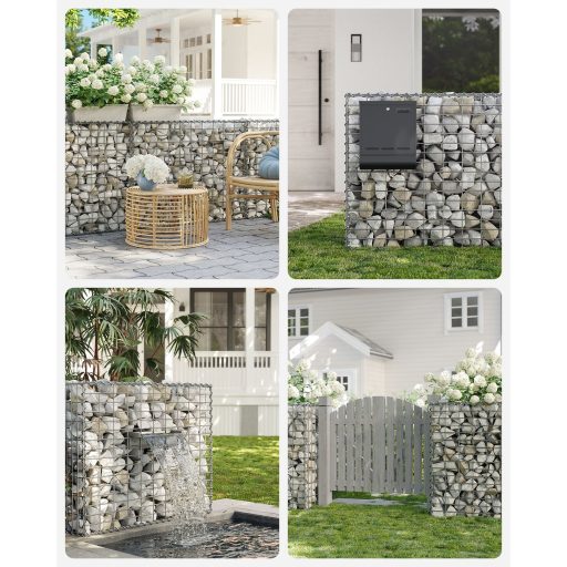SONGMICS Gabion Kosár, Fém Gabion Karám 5 x 10 cm-es Hálóval Kövekhez, Horganyzott, Kerti