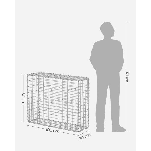SONGMICS Gabion Kosár, Fém Gabion Karám 5 x 10 cm-es Hálóval Kövekhez, Horganyzott, Kerti