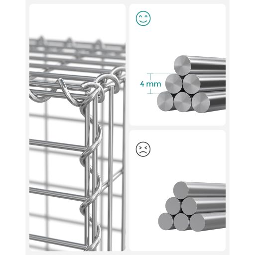 SONGMICS Gabion Kosár, Fém Gabion Karám 5 x 10 cm-es Hálóval Kövekhez, Horganyzott, Kerti