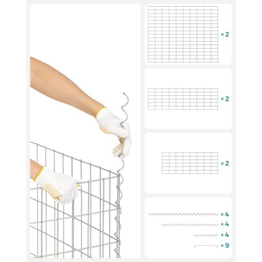 SONGMICS Gabion Kosár, Fém Gabion Karám 5 x 10 cm-es Hálóval Kövekhez, Horganyzott, Kerti