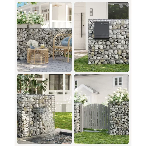 SONGMICS Gabion Kosár, Fém Gabion Karám 5 x 10 cm-es Hálóval Kövekhez, Horganyzott, Kerti
