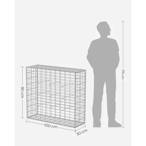 SONGMICS Gabion Kosár, Fém Gabion Karám 5 x 10 cm-es Hálóval Kövekhez, Horganyzott, Kerti