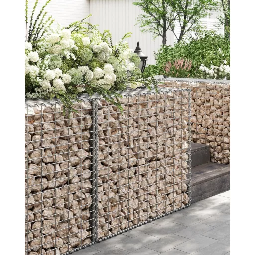 SONGMICS Gabion Kosár, Fém Gabion Karám 5 x 10 cm-es Hálóval Kövekhez, Horganyzott, Kerti