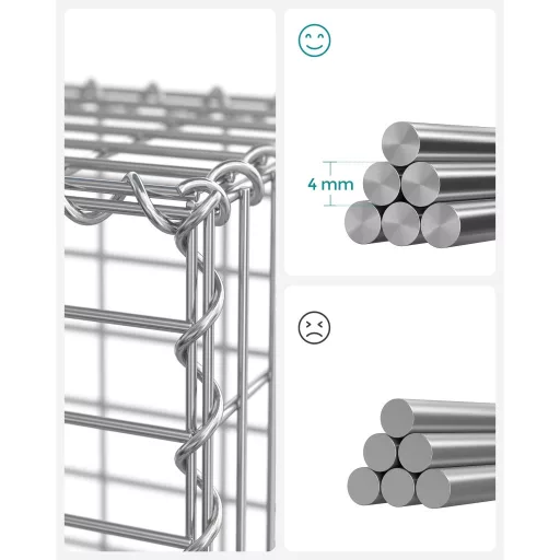 SONGMICS Gabion Kosár, Fém Gabion Karám 5 x 10 cm-es Hálóval Kövekhez, Horganyzott, Kerti
