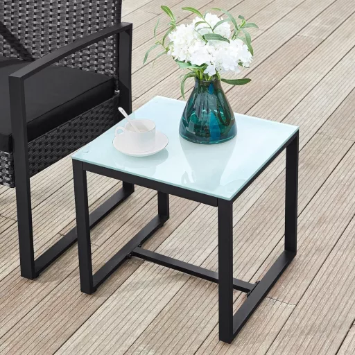 Kerti bútor szett, polyrattan, 2 szék és 1 asztal, fekete