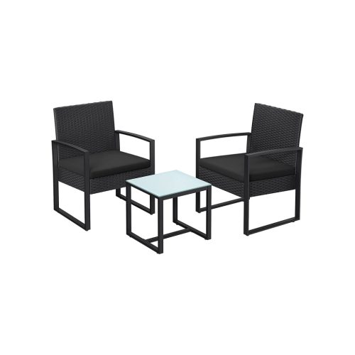 SONGMICS GGF010B05 Erkély Kerti Bútor Szett PE Polyrattan Lounge Szett Asztal és 2 Szék Terasz